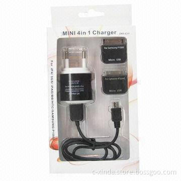 4-in-1 Charger with Mini USB Power Adapter and Cable, Mirco USB for P1000, iPad and iPhone